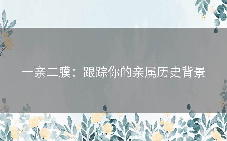 一亲二膜：跟踪你的亲属历史背景