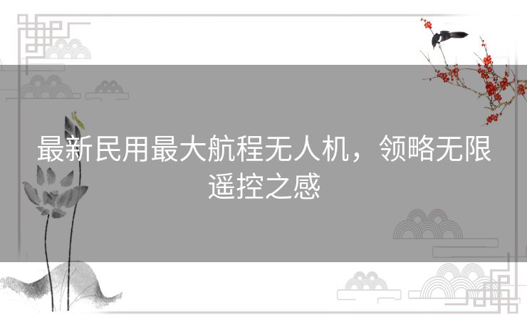 最新民用最大航程无人机，领略无限遥控之感