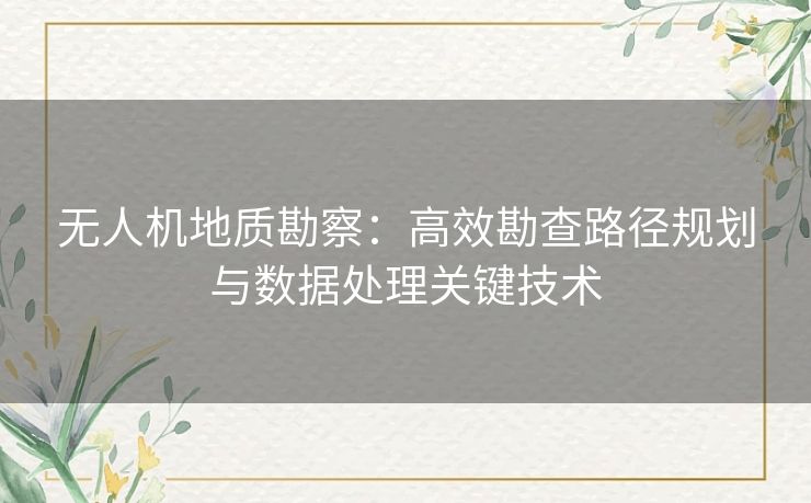 无人机地质勘察：高效勘查路径规划与数据处理关键技术