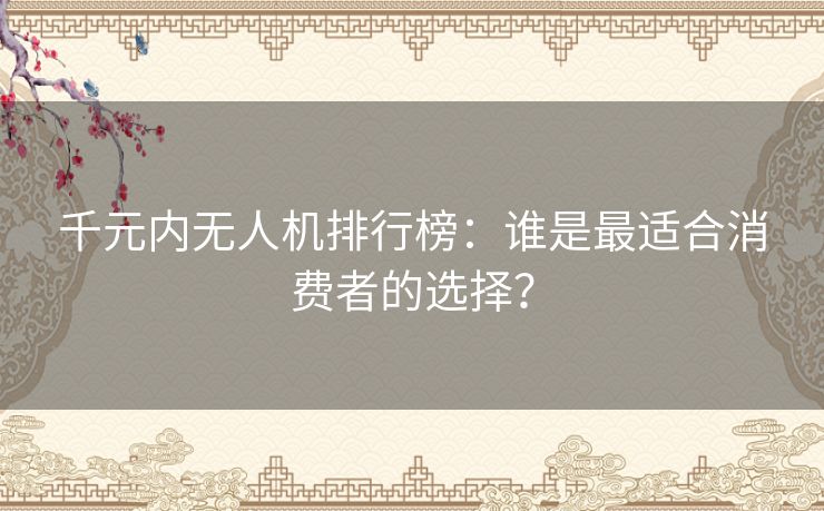 千元内无人机排行榜：谁是最适合消费者的选择？