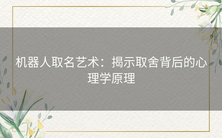 机器人取名艺术：揭示取舍背后的心理学原理