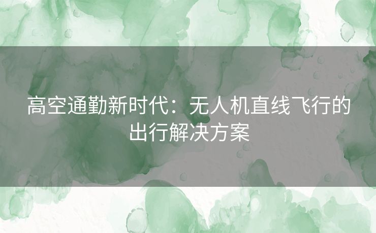 高空通勤新时代：无人机直线飞行的出行解决方案