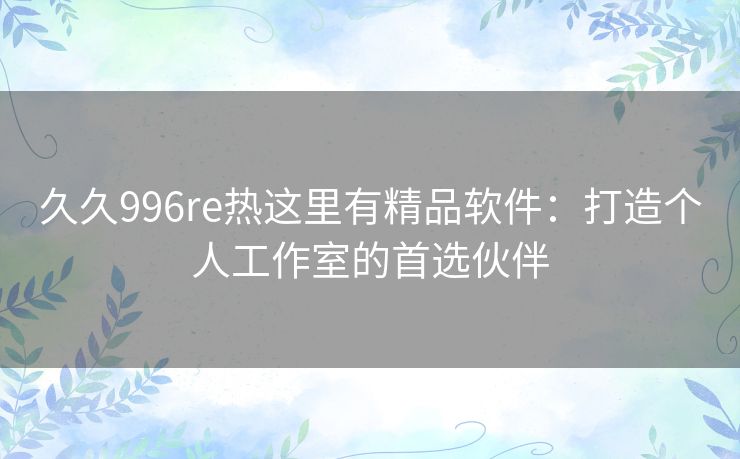 久久996re热这里有精品软件：打造个人工作室的首选伙伴