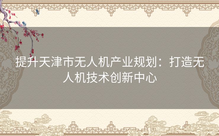 提升天津市无人机产业规划：打造无人机技术创新中心