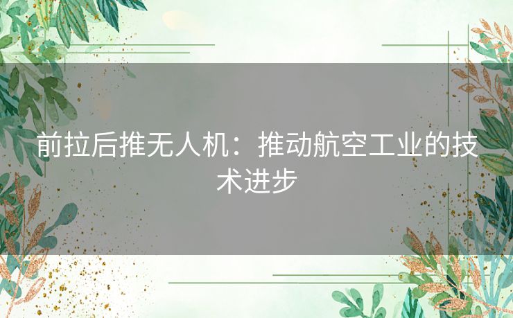 前拉后推无人机：推动航空工业的技术进步