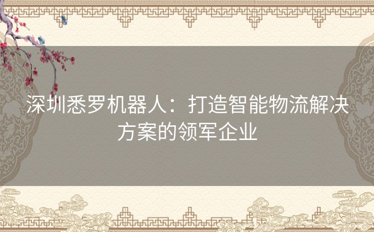 深圳悉罗机器人：打造智能物流解决方案的领军企业