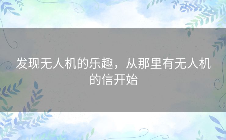 发现无人机的乐趣，从那里有无人机的信开始