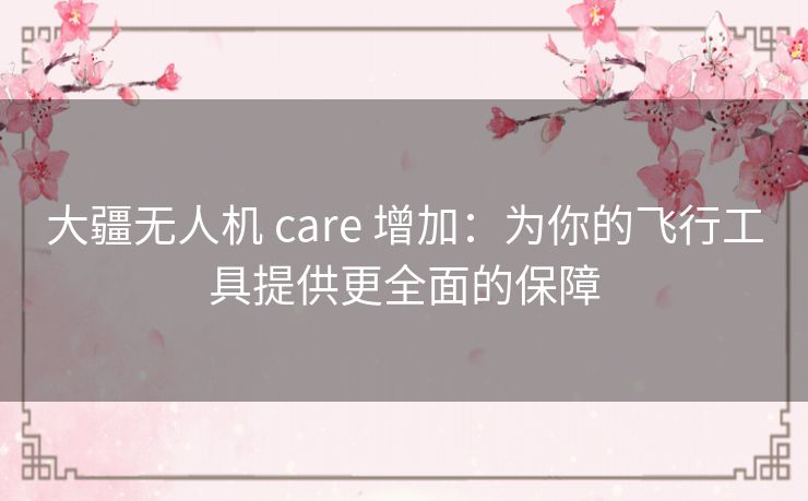 大疆无人机 care 增加：为你的飞行工具提供更全面的保障