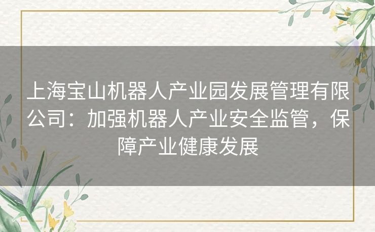 上海宝山机器人产业园发展管理有限公司：加强机器人产业安全监管，保障产业健康发展