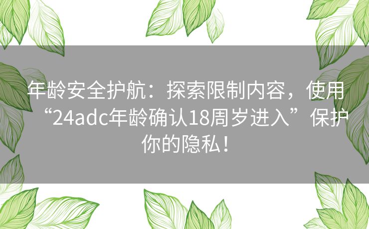 年龄安全护航：探索限制内容，使用“24adc年龄确认18周岁进入”保护你的隐私！