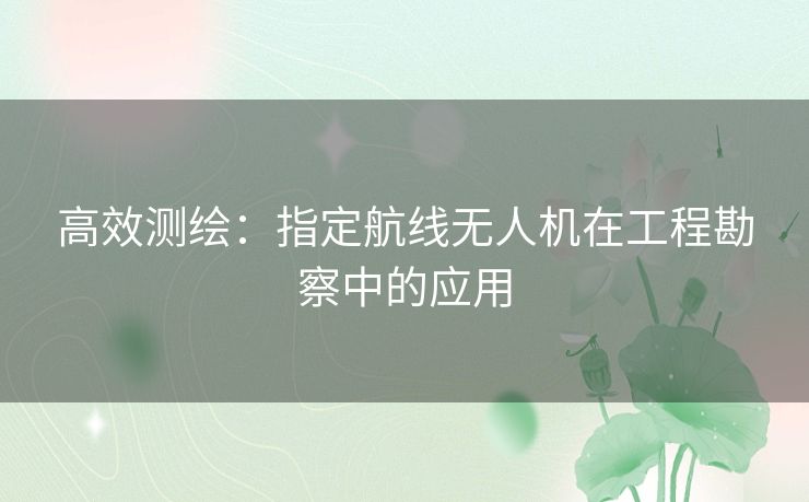 高效测绘：指定航线无人机在工程勘察中的应用