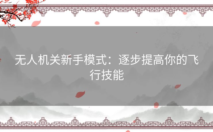 无人机关新手模式：逐步提高你的飞行技能