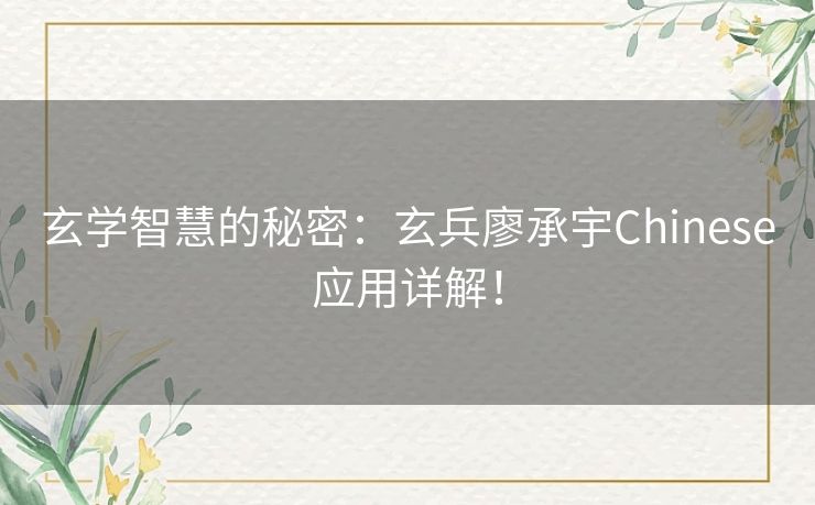 玄学智慧的秘密：玄兵廖承宇Chinese应用详解！