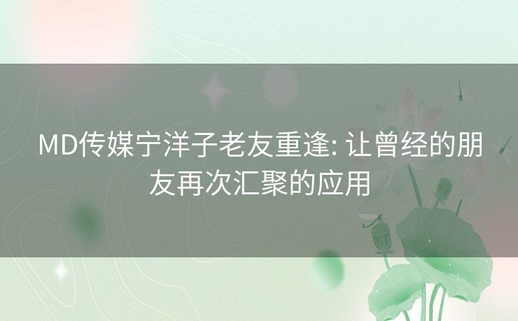 MD传媒宁洋子老友重逢: 让曾经的朋友再次汇聚的应用