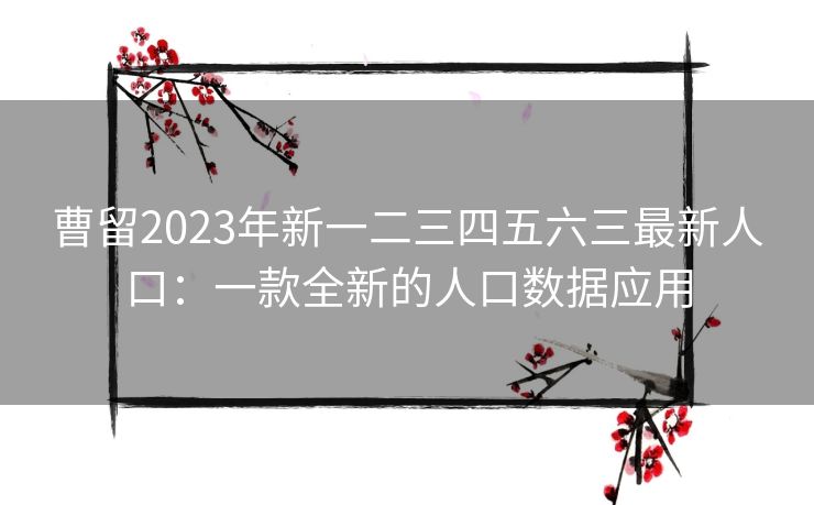 曹留2023年新一二三四五六三最新人口：一款全新的人口数据应用