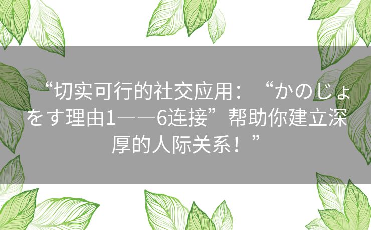 “切实可行的社交应用：“かのじょをす理由1――6连接”帮助你建立深厚的人际关系！”