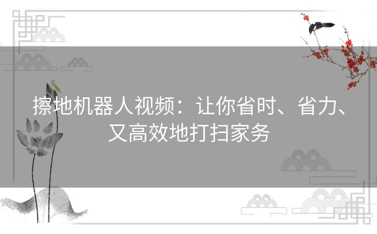 擦地机器人视频：让你省时、省力、又高效地打扫家务