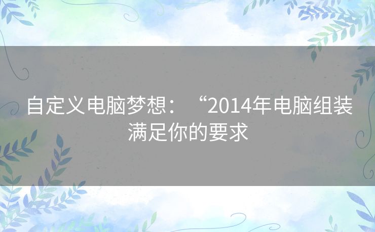 自定义电脑梦想：“2014年电脑组装满足你的要求