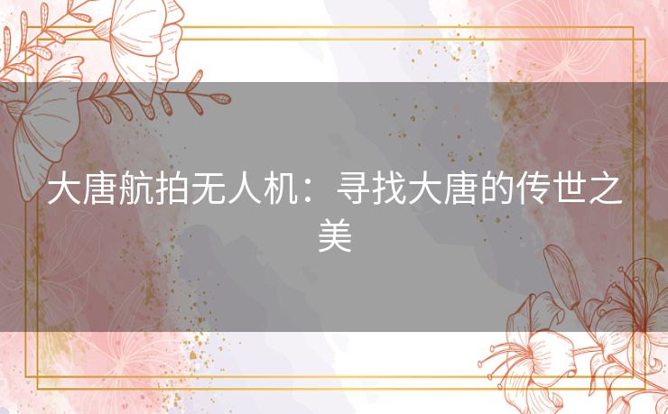 大唐航拍无人机：寻找大唐的传世之美