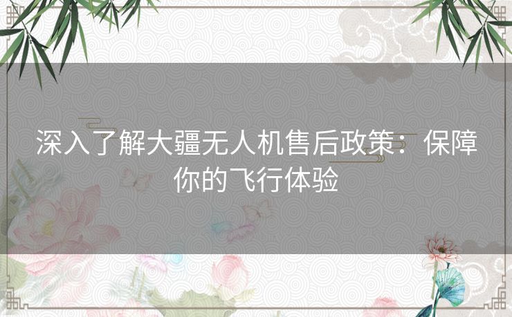 深入了解大疆无人机售后政策：保障你的飞行体验