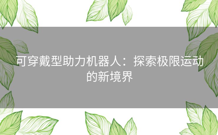 可穿戴型助力机器人：探索极限运动的新境界