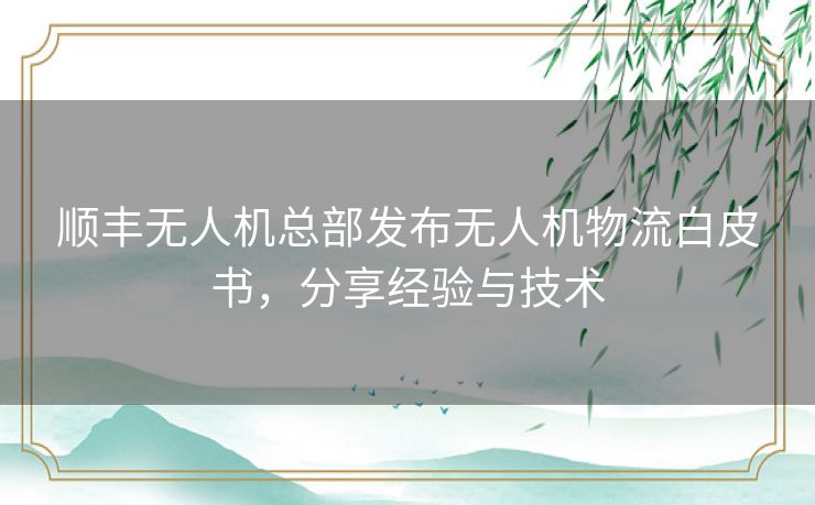 顺丰无人机总部发布无人机物流白皮书，分享经验与技术