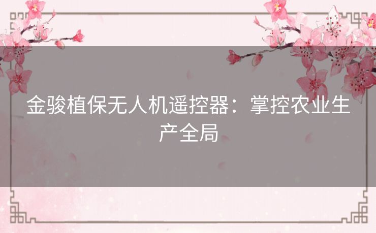 金骏植保无人机遥控器：掌控农业生产全局