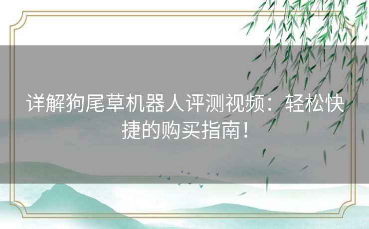 详解狗尾草机器人评测视频：轻松快捷的购买指南！