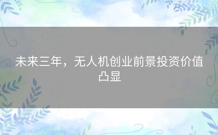 未来三年，无人机创业前景投资价值凸显