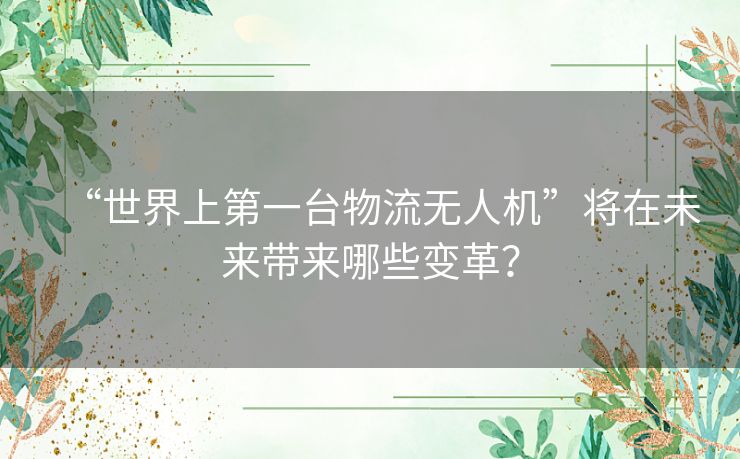 “世界上第一台物流无人机”将在未来带来哪些变革？