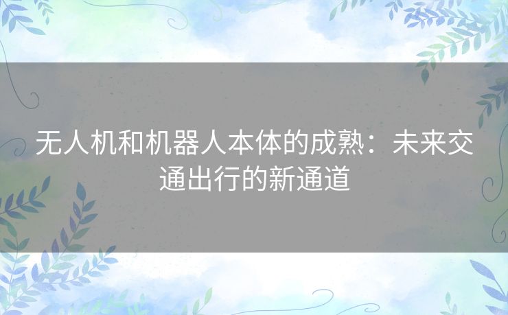 无人机和机器人本体的成熟：未来交通出行的新通道