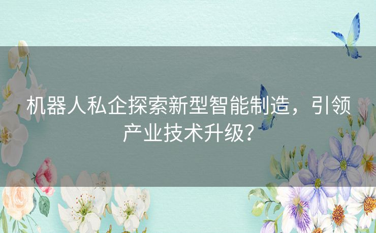 机器人私企探索新型智能制造，引领产业技术升级？