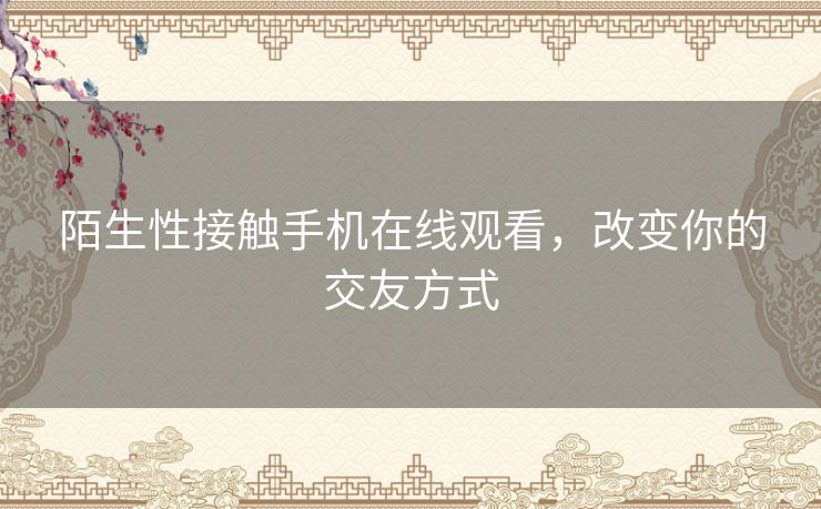 陌生性接触手机在线观看，改变你的交友方式