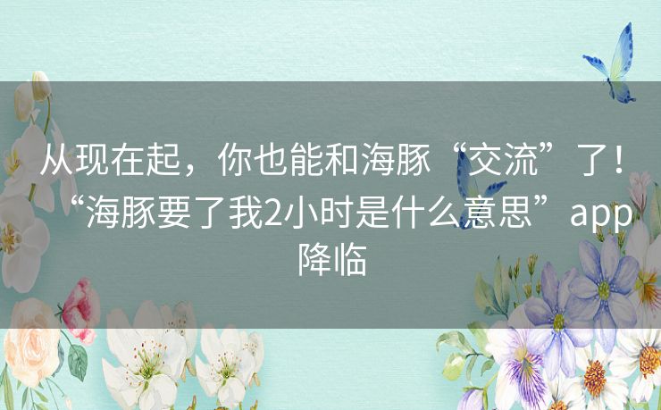 从现在起，你也能和海豚“交流”了！“海豚要了我2小时是什么意思”app降临