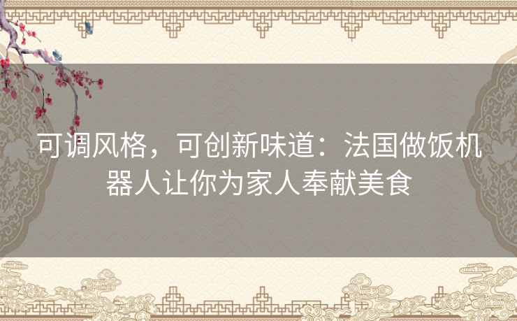 可调风格，可创新味道：法国做饭机器人让你为家人奉献美食