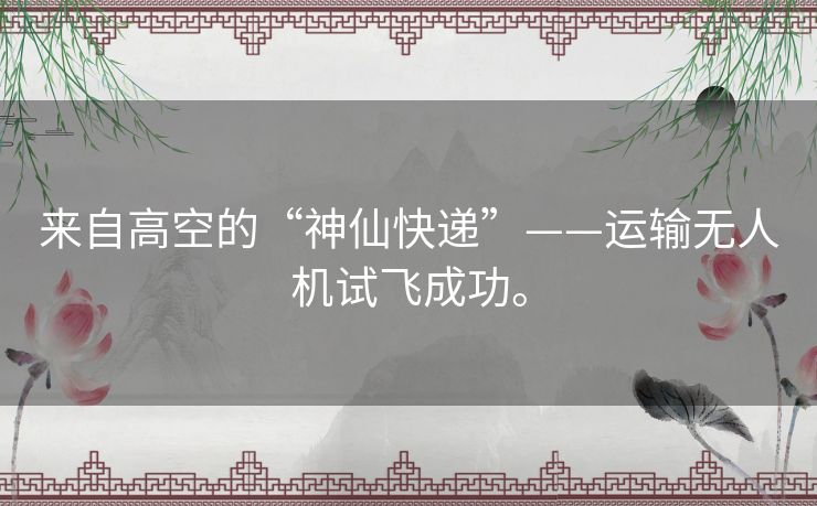 来自高空的“神仙快递”——运输无人机试飞成功。