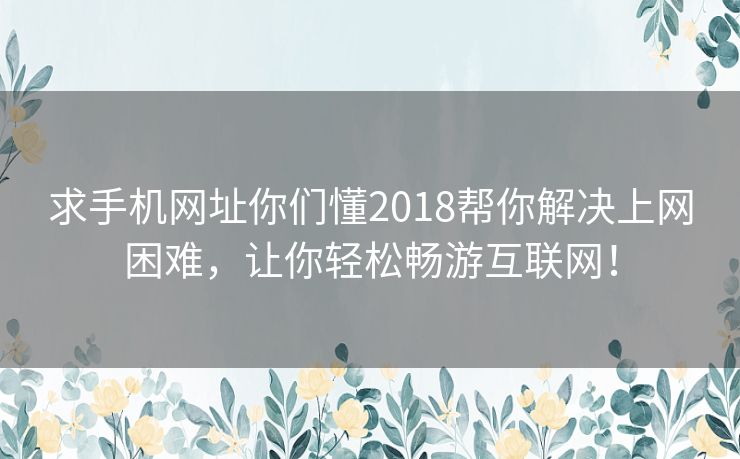 求手机网址你们懂2018帮你解决上网困难，让你轻松畅游互联网！