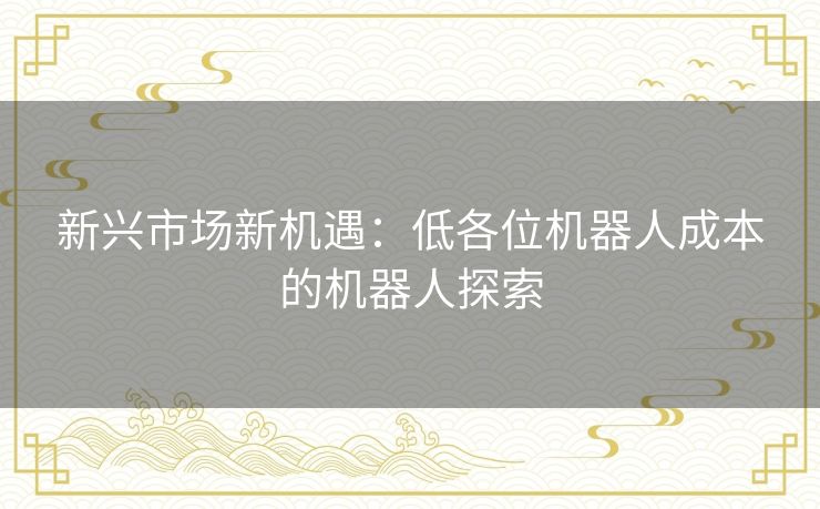 新兴市场新机遇：低各位机器人成本的机器人探索