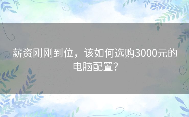 薪资刚刚到位，该如何选购3000元的电脑配置？