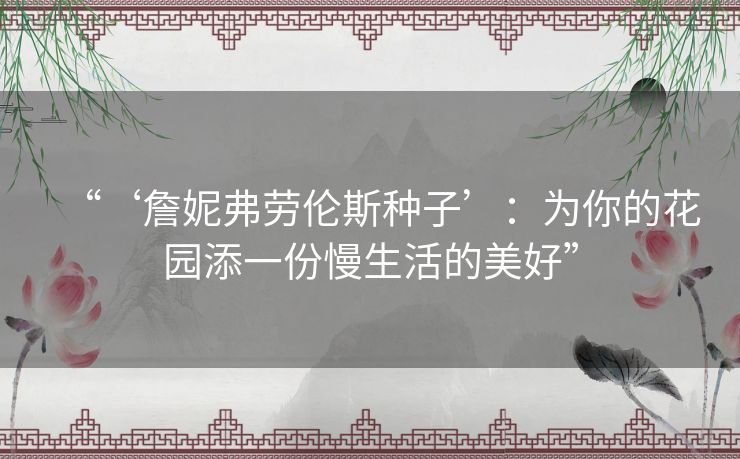 “‘詹妮弗劳伦斯种子’：为你的花园添一份慢生活的美好”