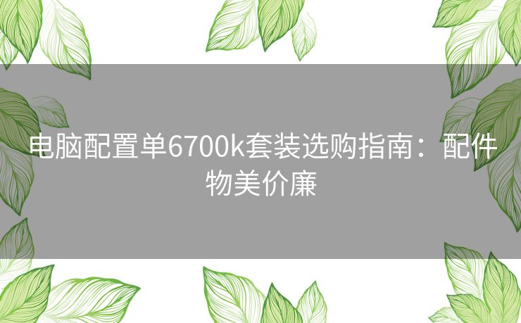 电脑配置单6700k套装选购指南：配件物美价廉