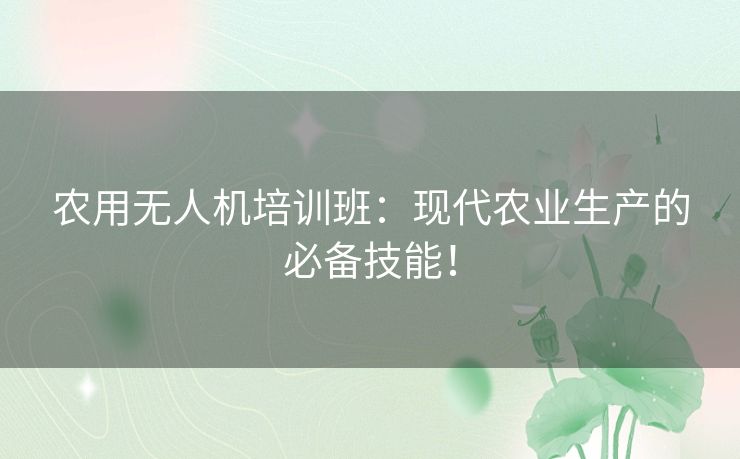 农用无人机培训班：现代农业生产的必备技能！