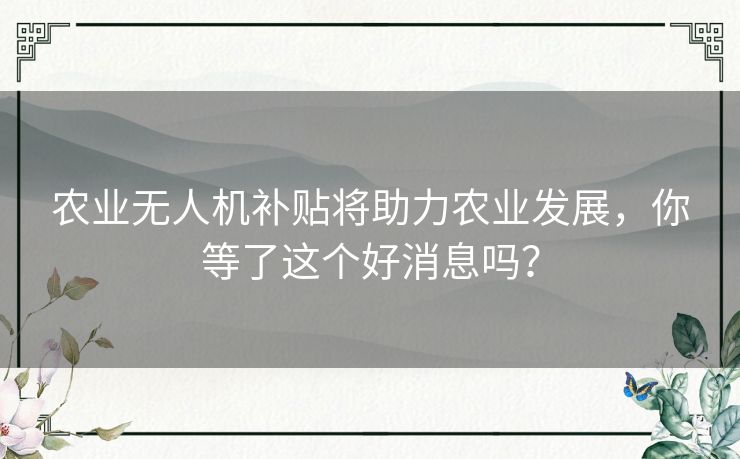 农业无人机补贴将助力农业发展，你等了这个好消息吗？