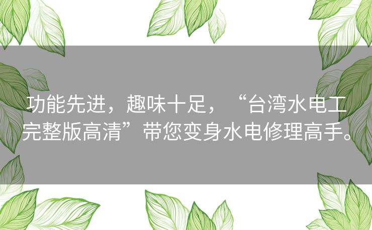 功能先进，趣味十足，“台湾水电工完整版高清”带您变身水电修理高手。