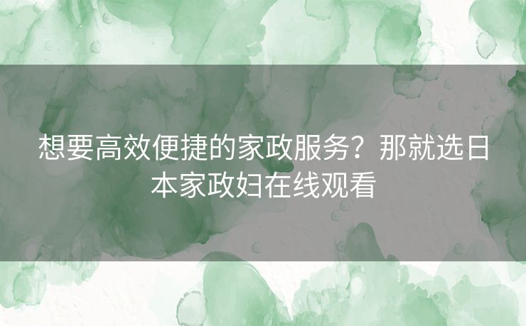 想要高效便捷的家政服务？那就选日本家政妇在线观看