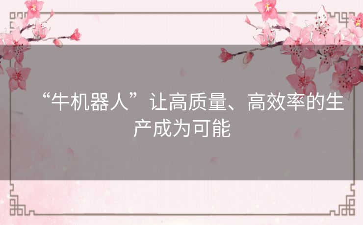 “牛机器人”让高质量、高效率的生产成为可能