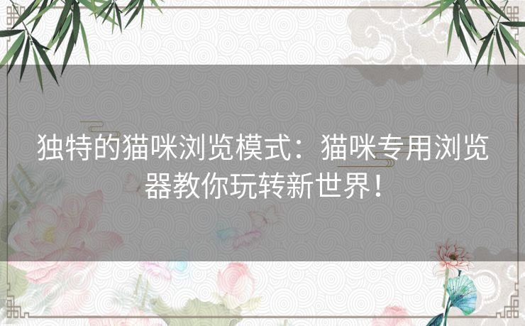 独特的猫咪浏览模式：猫咪专用浏览器教你玩转新世界！