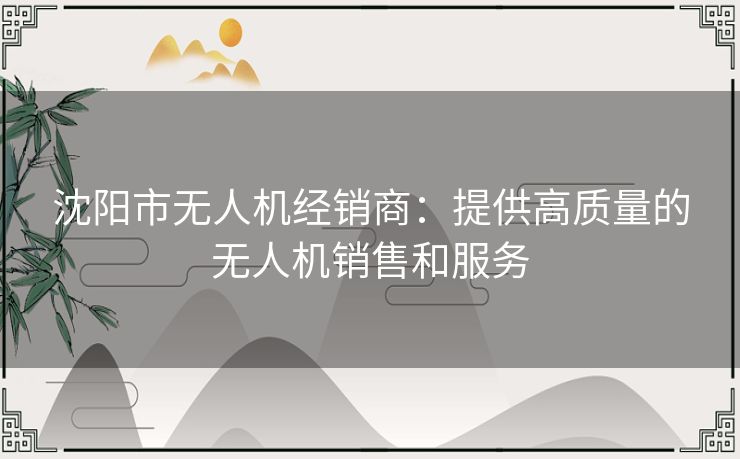 沈阳市无人机经销商：提供高质量的无人机销售和服务