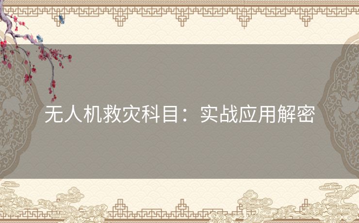 无人机救灾科目：实战应用解密