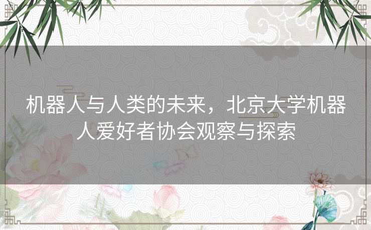 机器人与人类的未来，北京大学机器人爱好者协会观察与探索